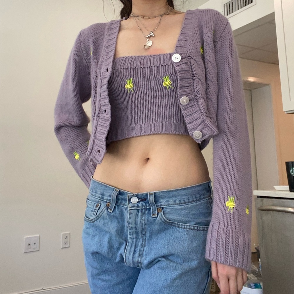 Purple Floral Sweater Set